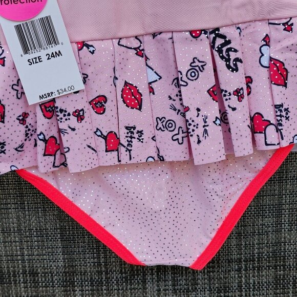 Betsey Johnson ✦ Cat Face Toddler Swimsuit ✦ Pink & Black UPF 50+ Size 24M NWT - Picture 5 of 14